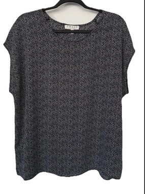 Chaus Black & White Micro Dot Cap Sleeve Blouse L